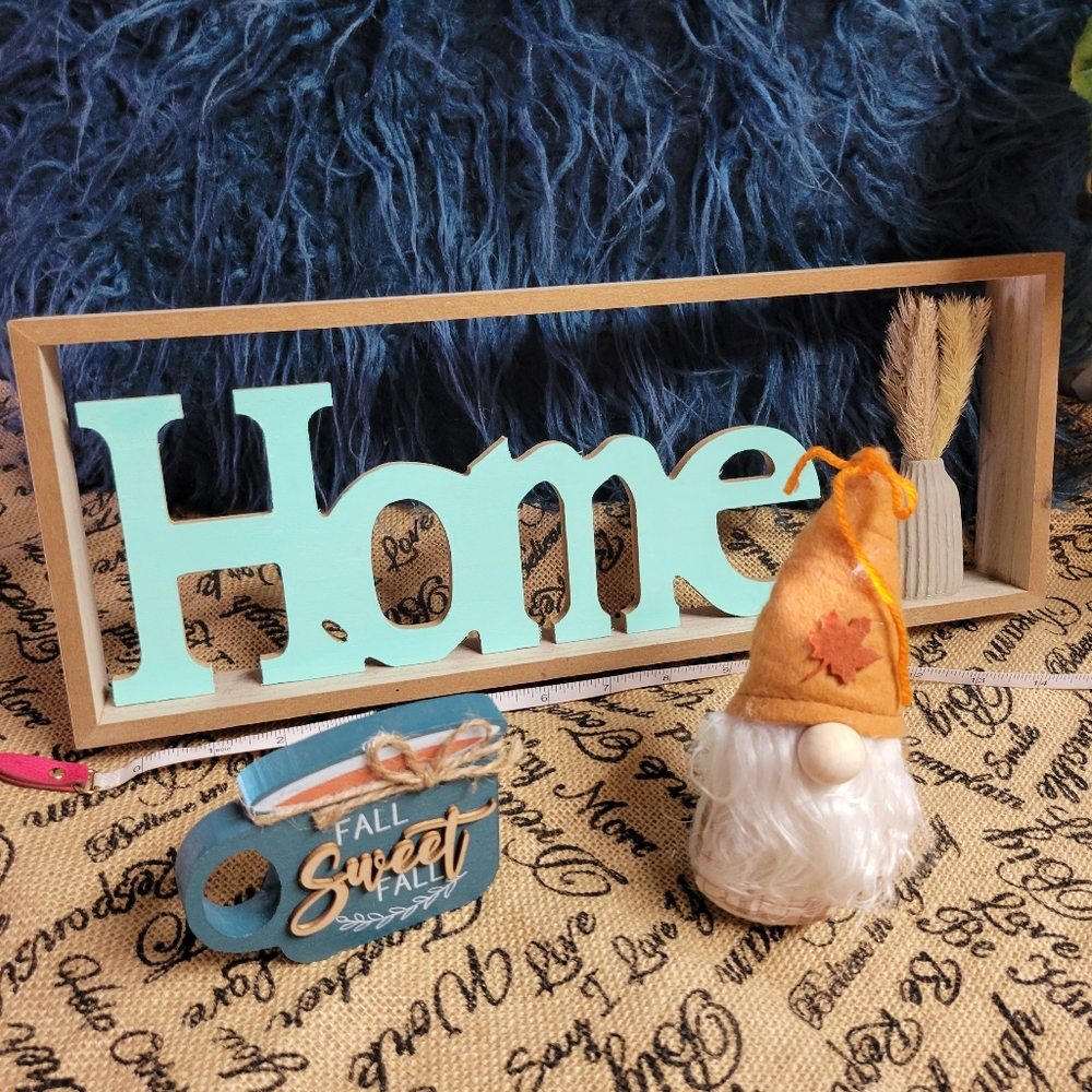 Lot of 3 Fall decorations Home sign, gnome and fall sweet fall